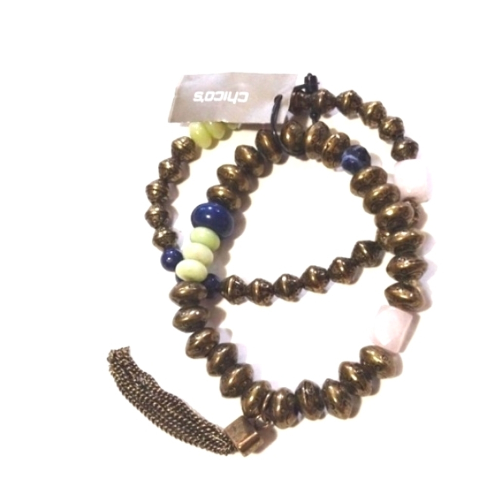 💥CLEARANCE💥CHICO'S BRONZE BEADED DOUBLE 2 SEPARATE STRETCH BRACELETS - NWT